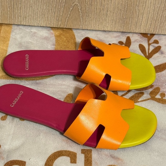 3/$30 Carrano Nayeli Leather Slide Sandal - Multi-Tangerine - Picture 6 of 8